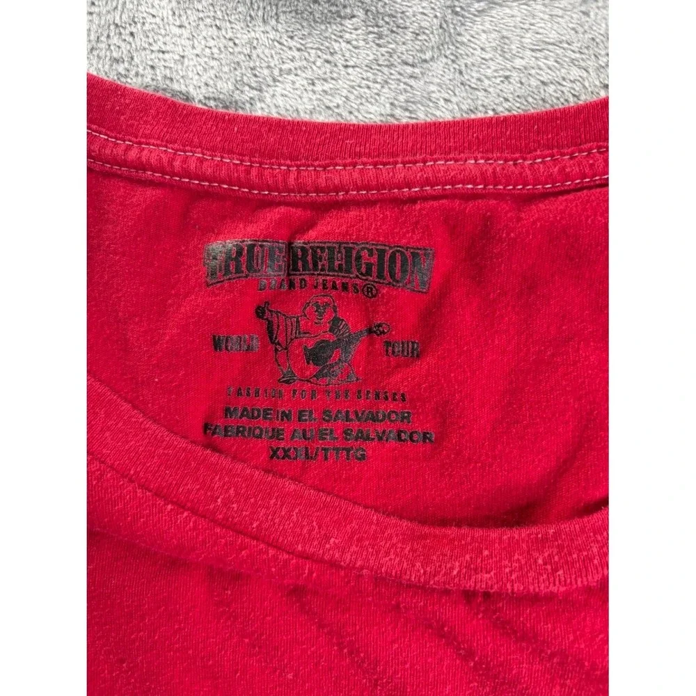 True Religion Buddha Guitar World Tour Men's T-Shirt XXL Red Large Front Graphic